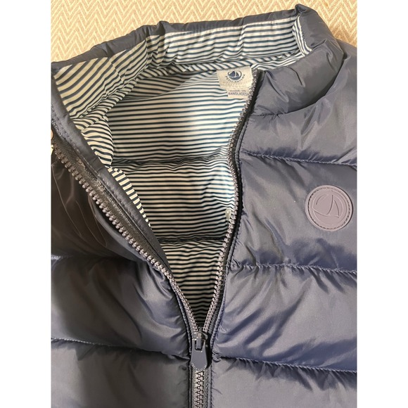 Petit Bateau Navy Blue Baby Puffer Vest Nautical Striped Lined Sleeveless - Picture 4 of 7